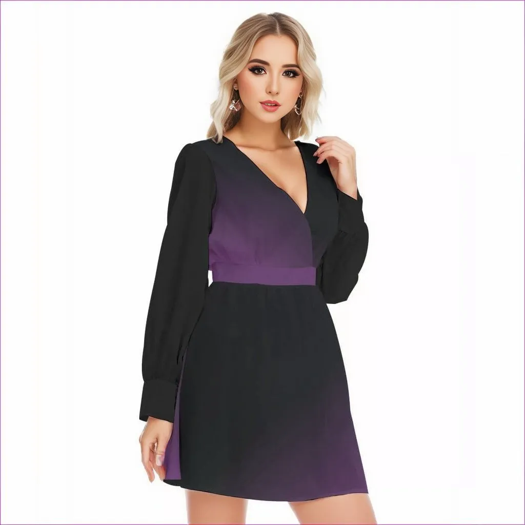 Fade Womens Deep V-neck Front Cross Long Sleeve Dress