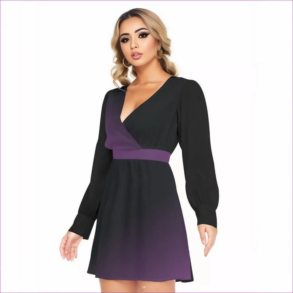 Fade Womens Deep V-neck Front Cross Long Sleeve Dress