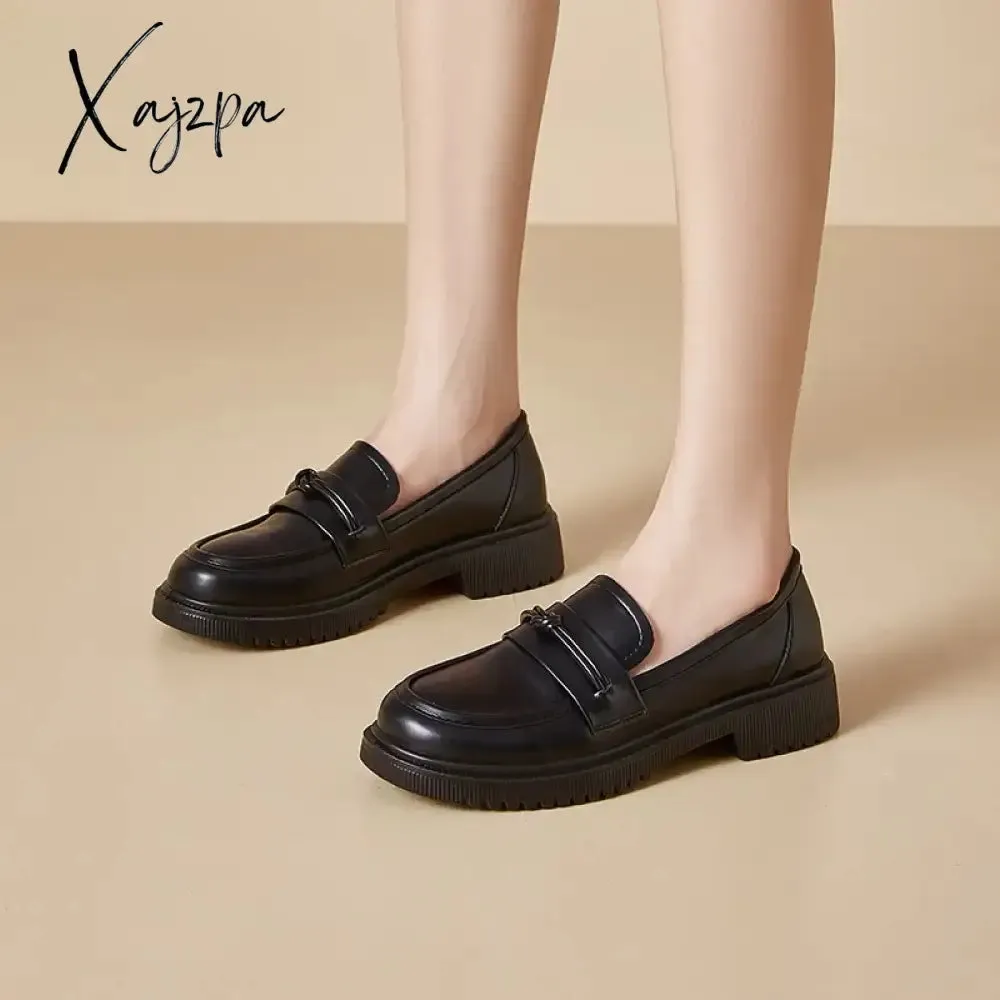 Fashion Small Leather Shoes Women's Autumn New Simple Wind Heel Block Heel Loafers Round Toe Women's Shoes