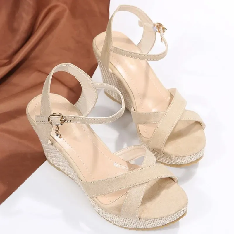 Fashion Wedge Sandals for Women Summer Casual Non-slip Peep Toe Platform Shoes Rubber Sole Buckle Elegant Heel Woman Sandale