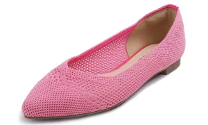 Feversole Women's Woven Fashion Breathable Knit Flat Shoes Pointed Hot Pink