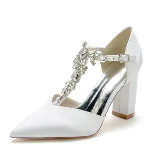 Funki Buys | Shoes | Women's Satin Crystal T-Strap Bridal Shoes