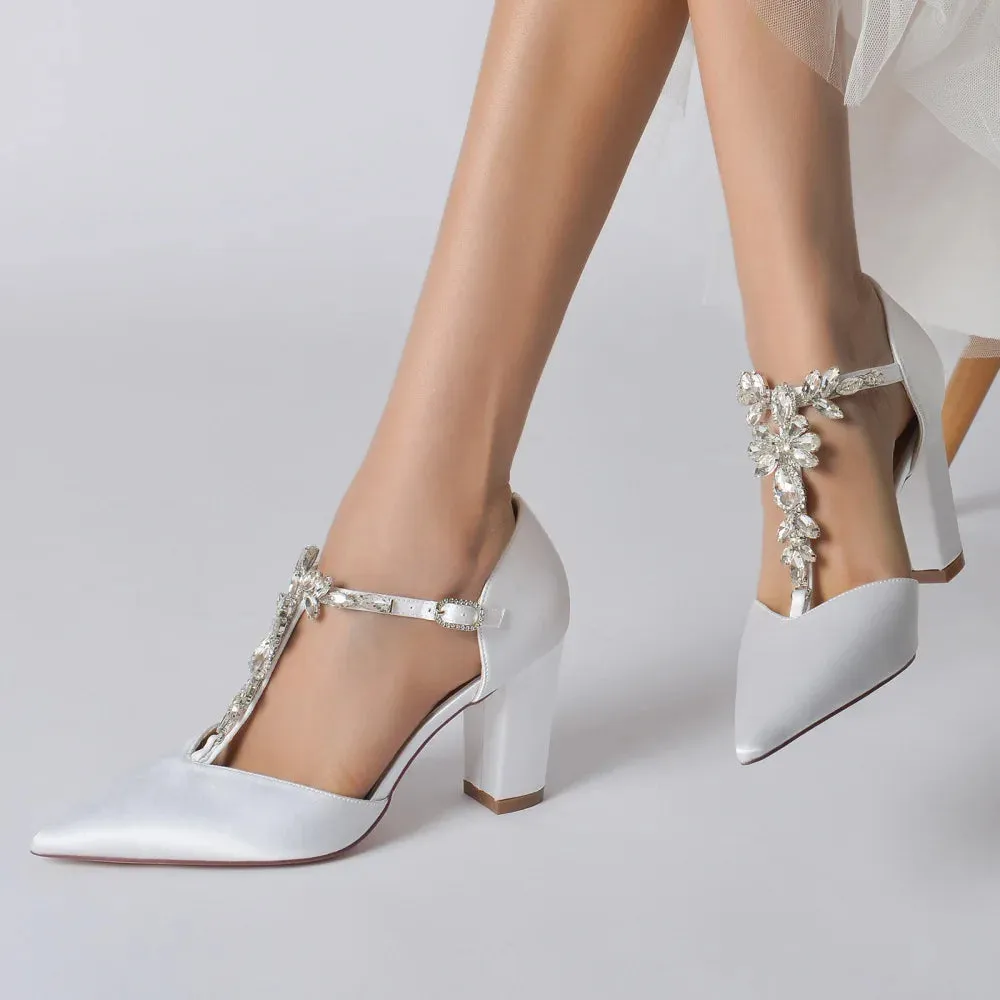 Funki Buys | Shoes | Women's Satin Crystal T-Strap Bridal Shoes