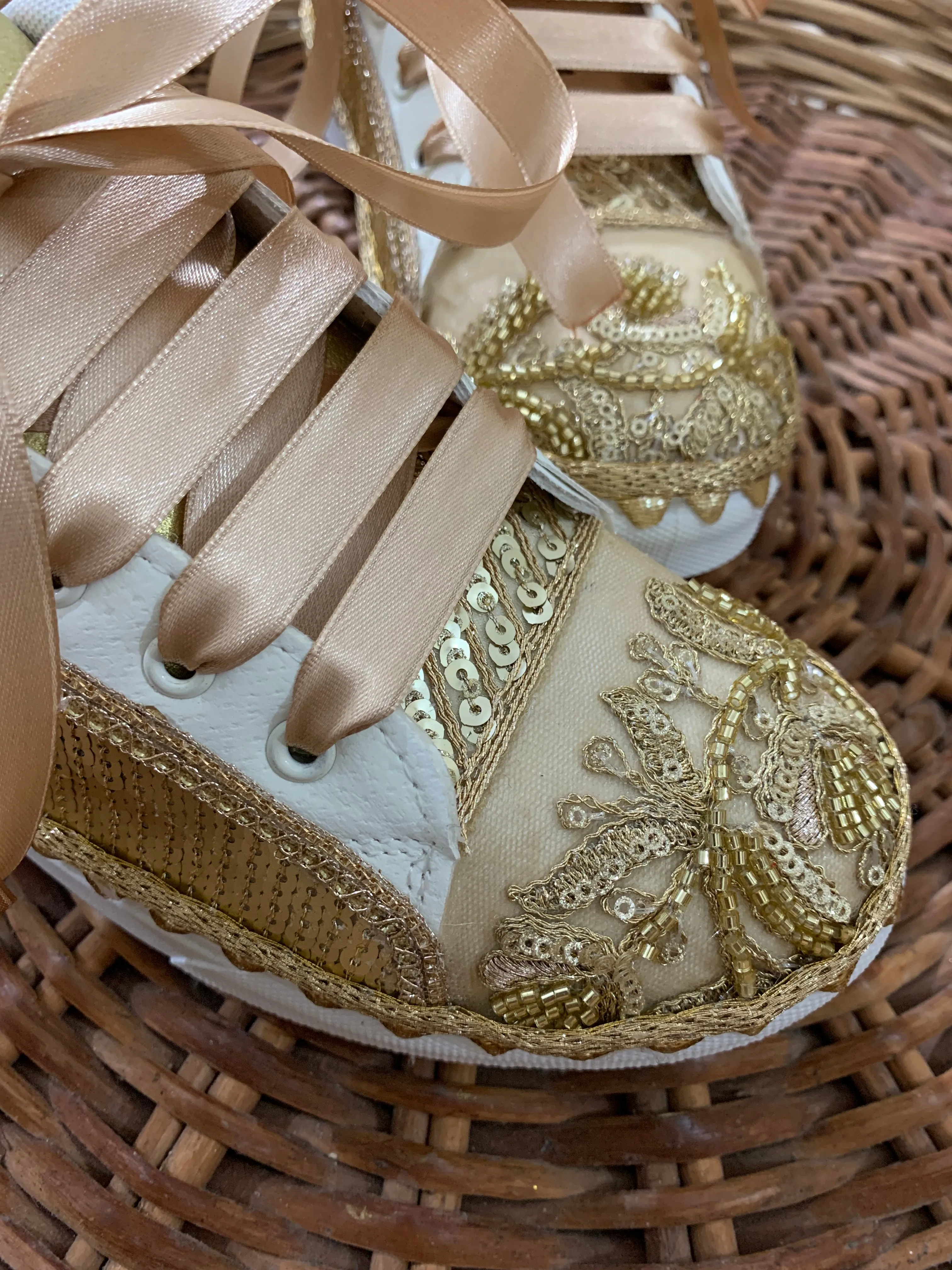 Funky N Trendy golden  embroidery work bridal sneakers/ bridesmaid sneaker / golden sneakers/ gold sneakers / gold shoes