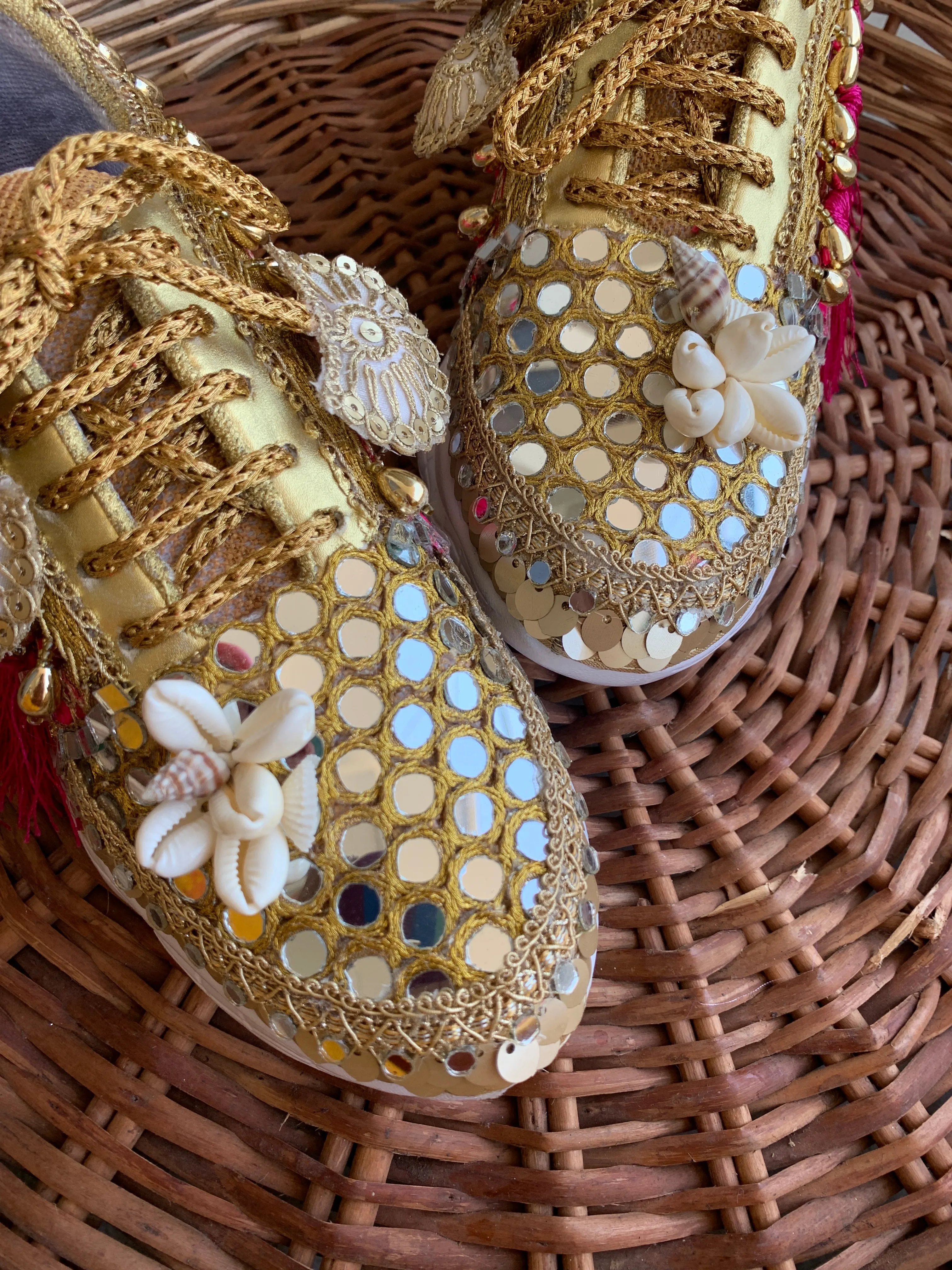 FUNKY N TRENDY megenta rani and gold sneakers for brides /bridesmaids / hot pink sneakers for bridesmaids/ handcrafted sneakers/ mirror sneakers / bridal sneakers / bridesmaid sneakers/ gold sneakers / megenta sneakers/ rani sneakers