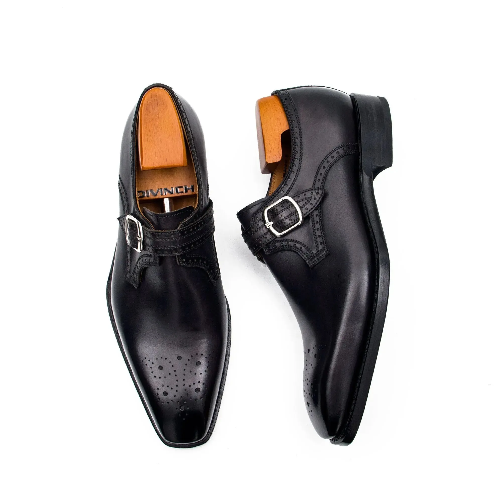 Goodyear Welted Monk Strap Shoes Black