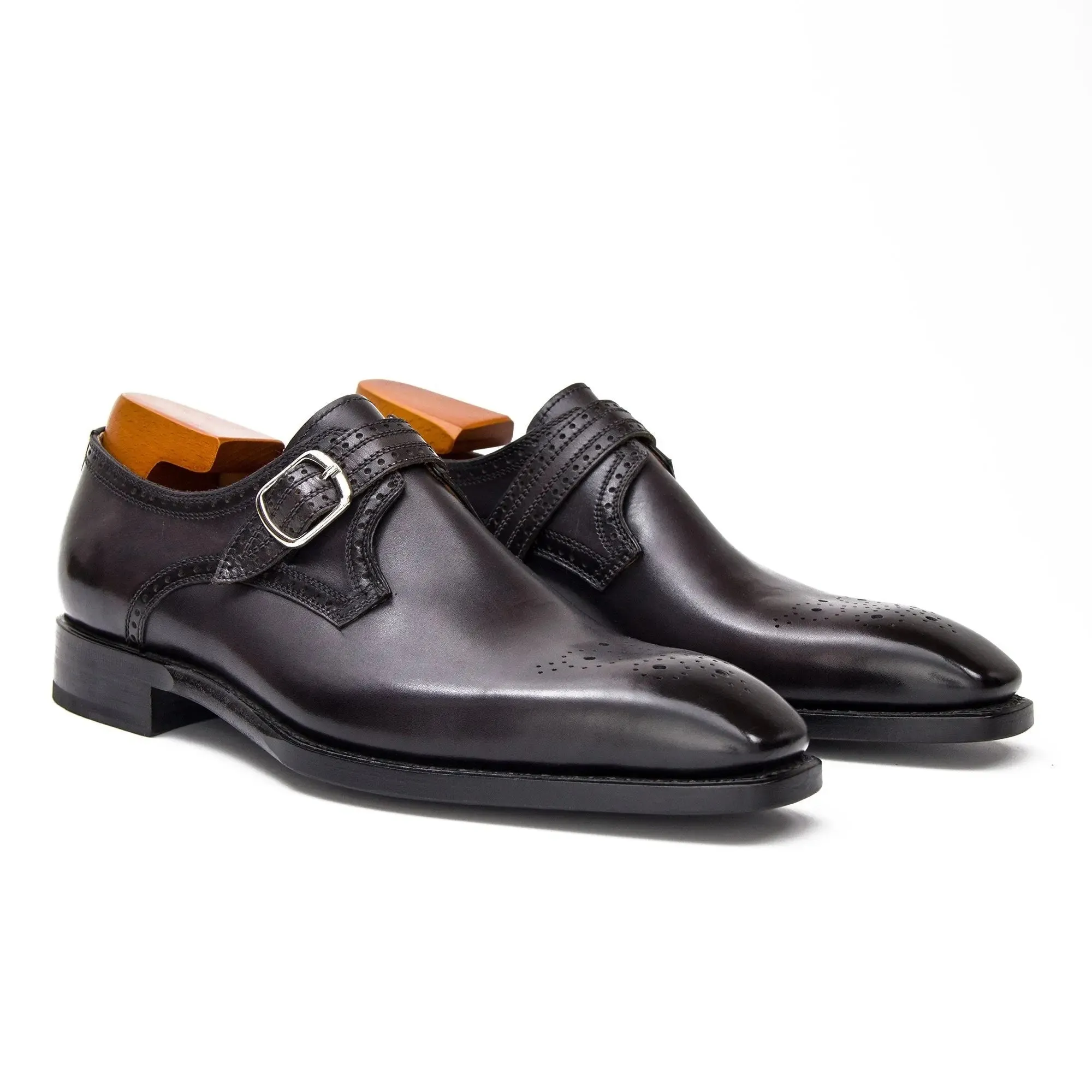 Goodyear Welted Monk Strap Shoes Black