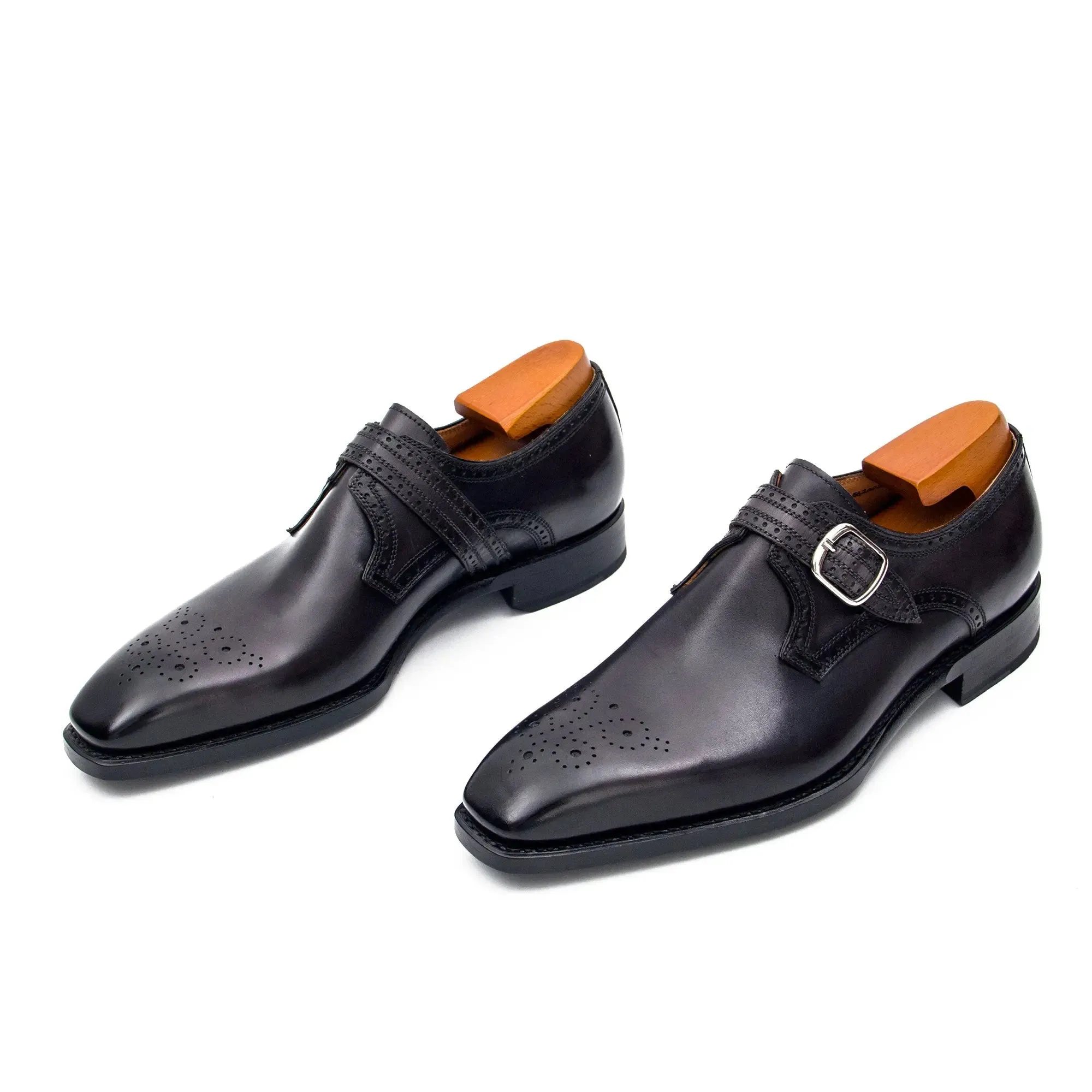 Goodyear Welted Monk Strap Shoes Black