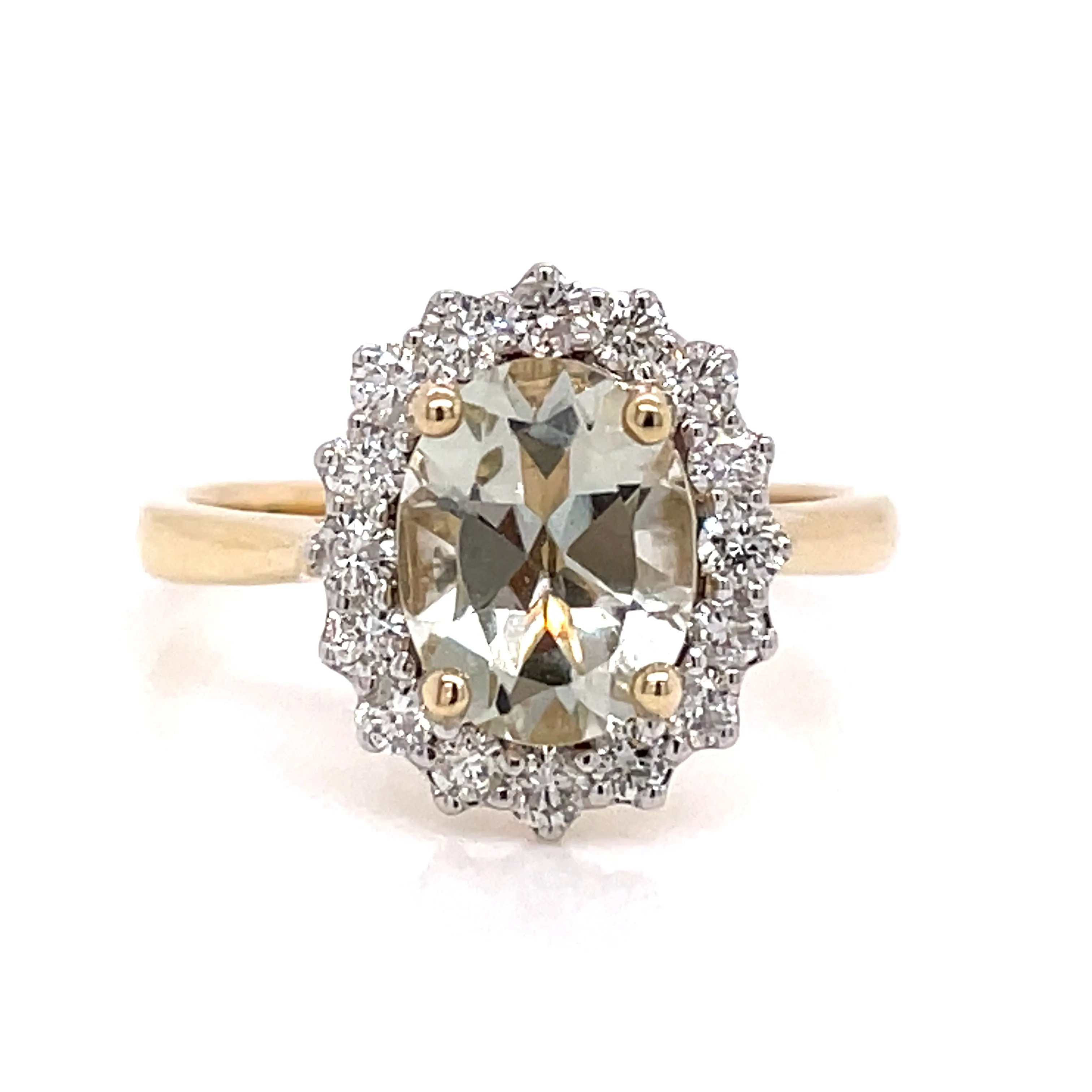 Green Amethyst & Diamond Gold Cluster