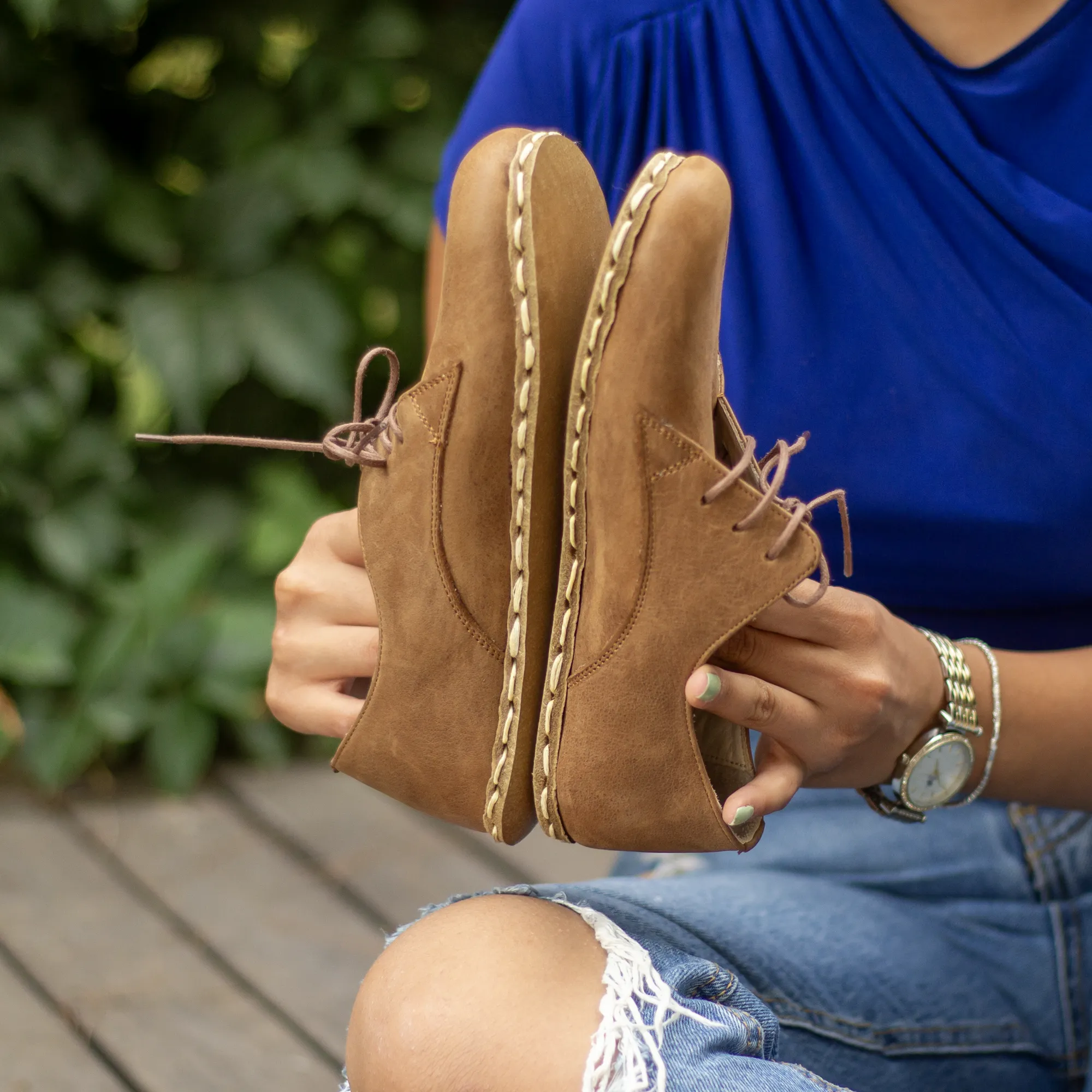 Handmade Barefoot Leather Shoes Matte Brown for Women