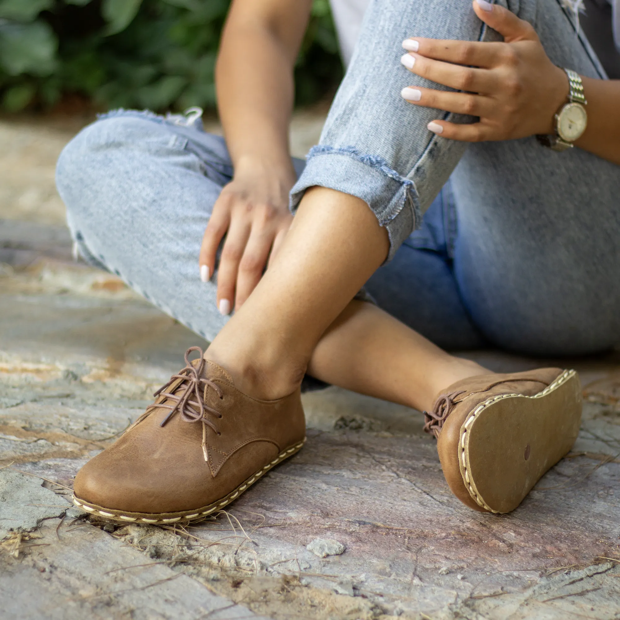 Handmade Barefoot Leather Shoes Matte Brown for Women