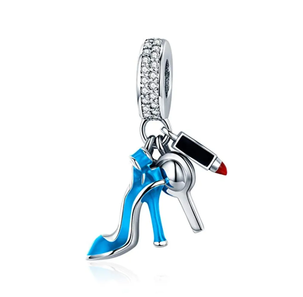 High Heel Shoes Diamond Charm Pendants Glam Mirror Charm Pendants for Bracelets & Necklaces