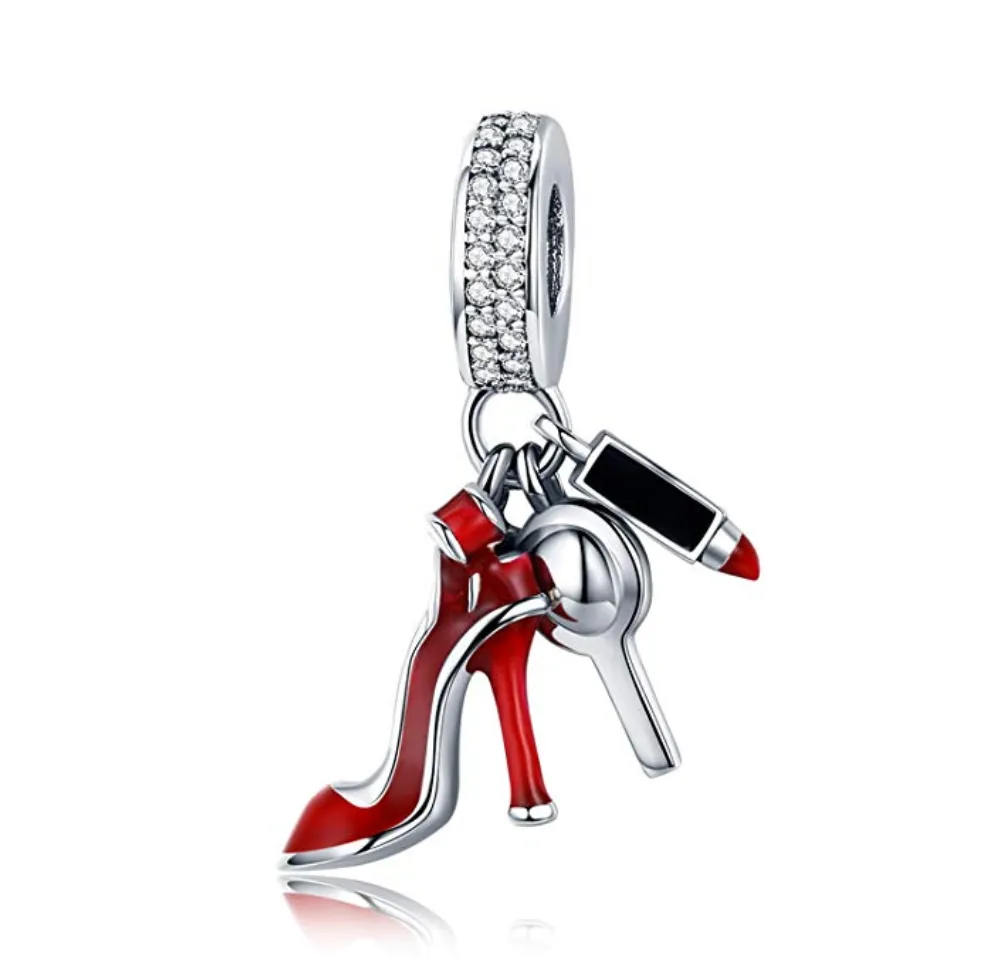 High Heel Shoes Diamond Charm Pendants Glam Mirror Charm Pendants for Bracelets & Necklaces