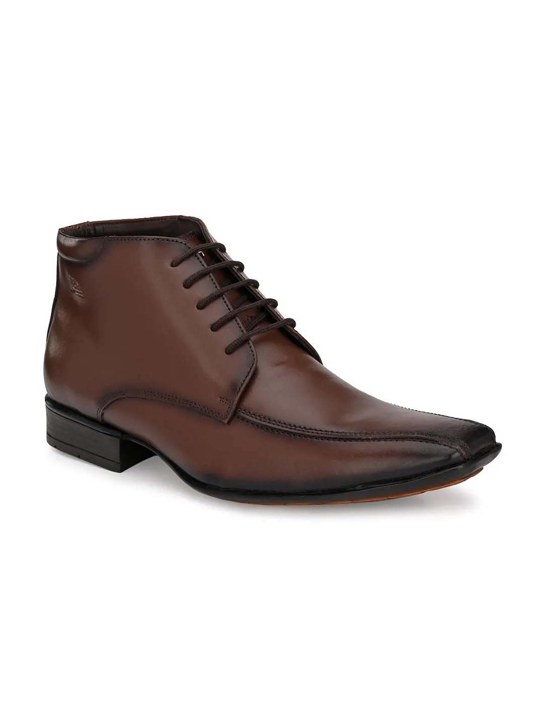 Hitz Men's Brown Leather Derby Ankle Boot Shoes