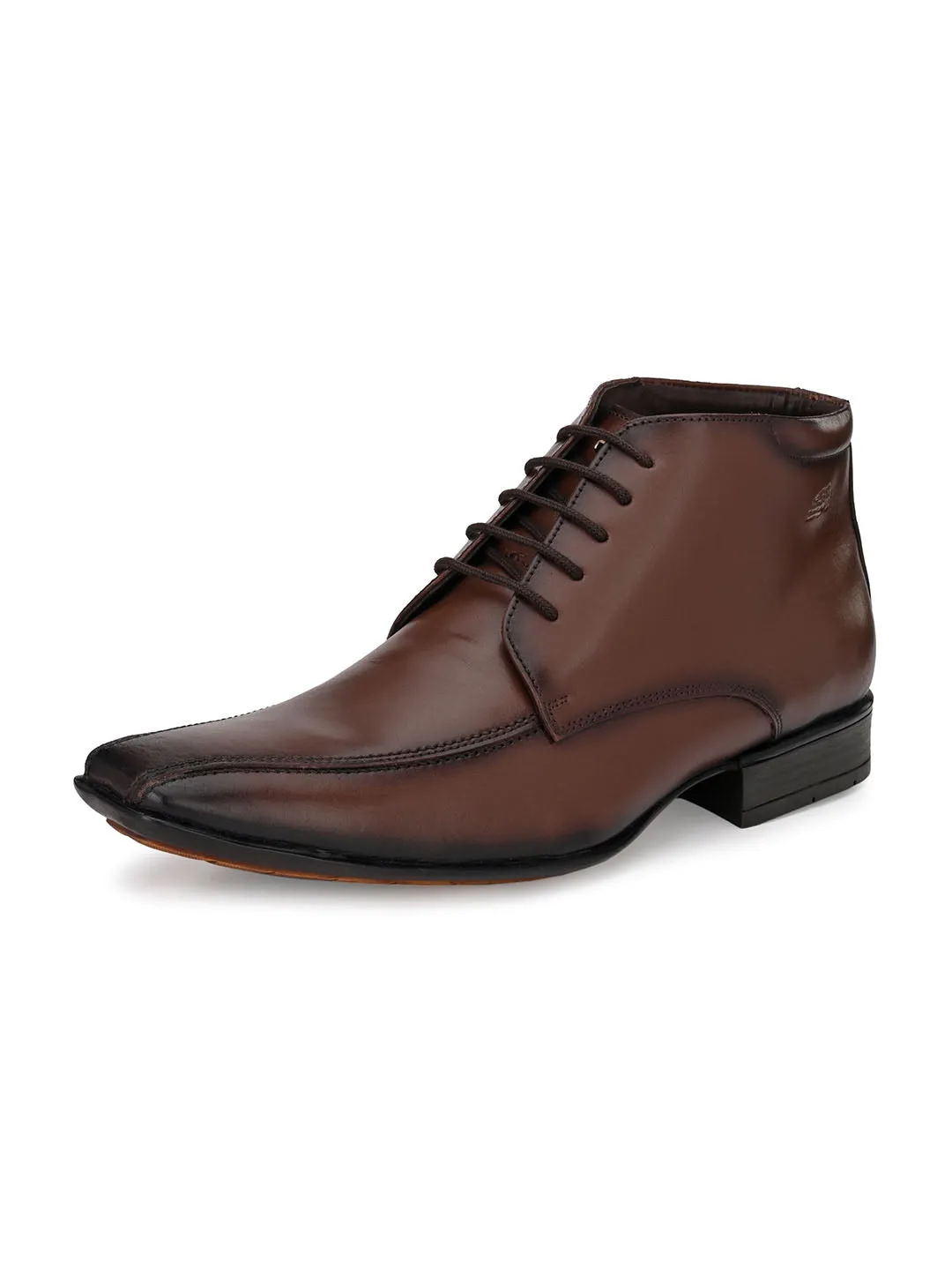 Hitz Men's Brown Leather Derby Ankle Boot Shoes