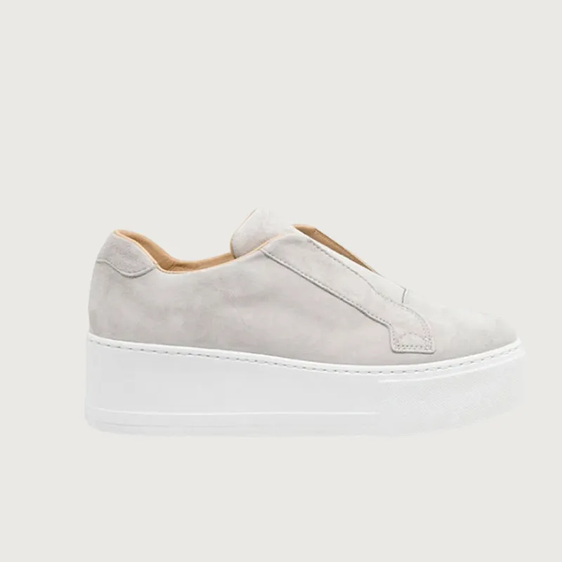 Jane Galland Light Grey Suede Flatform Laceless Trainers