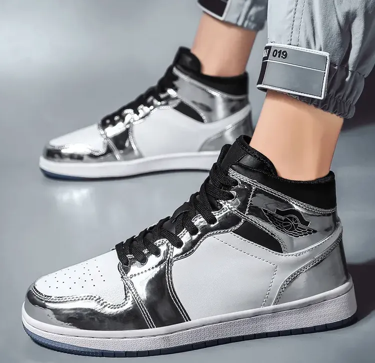 JJ tiger Men's fall liquid electric silver Air Force One sport shoes Fashion high top casual sneakers(39-45 Optional)