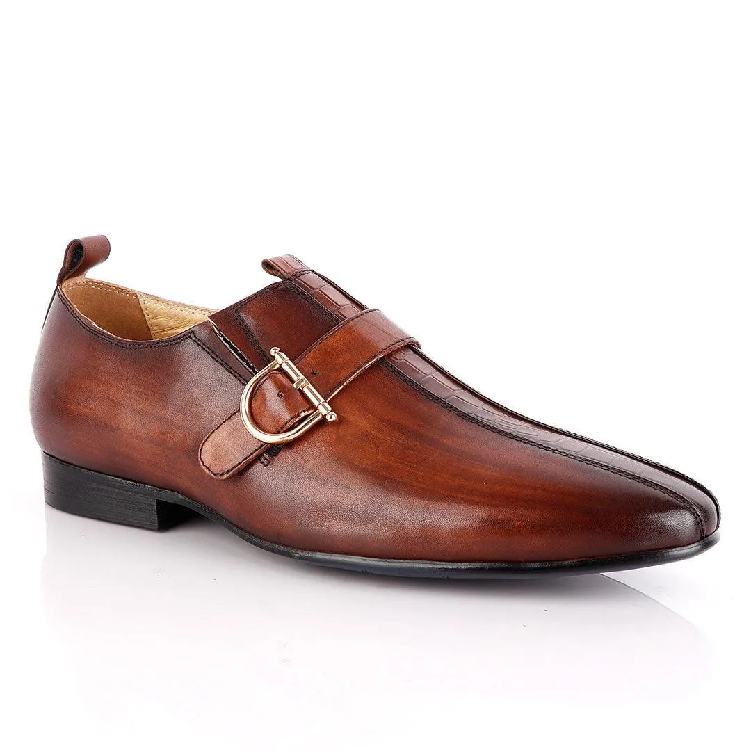 John Foster All round Coffee Leather Shoe With Strap