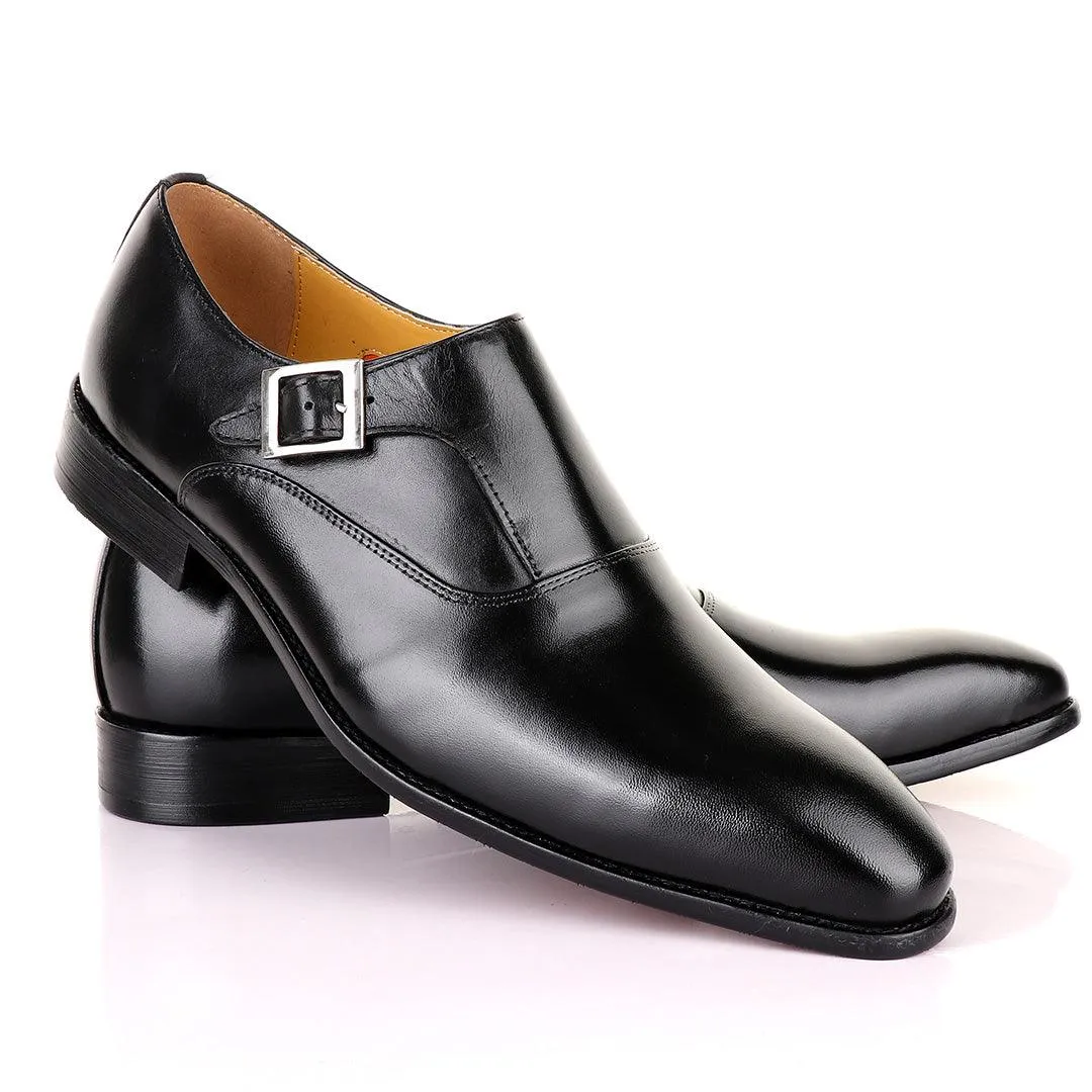 John Mendson Single Strap SLip on pointed Black Leather Shoes