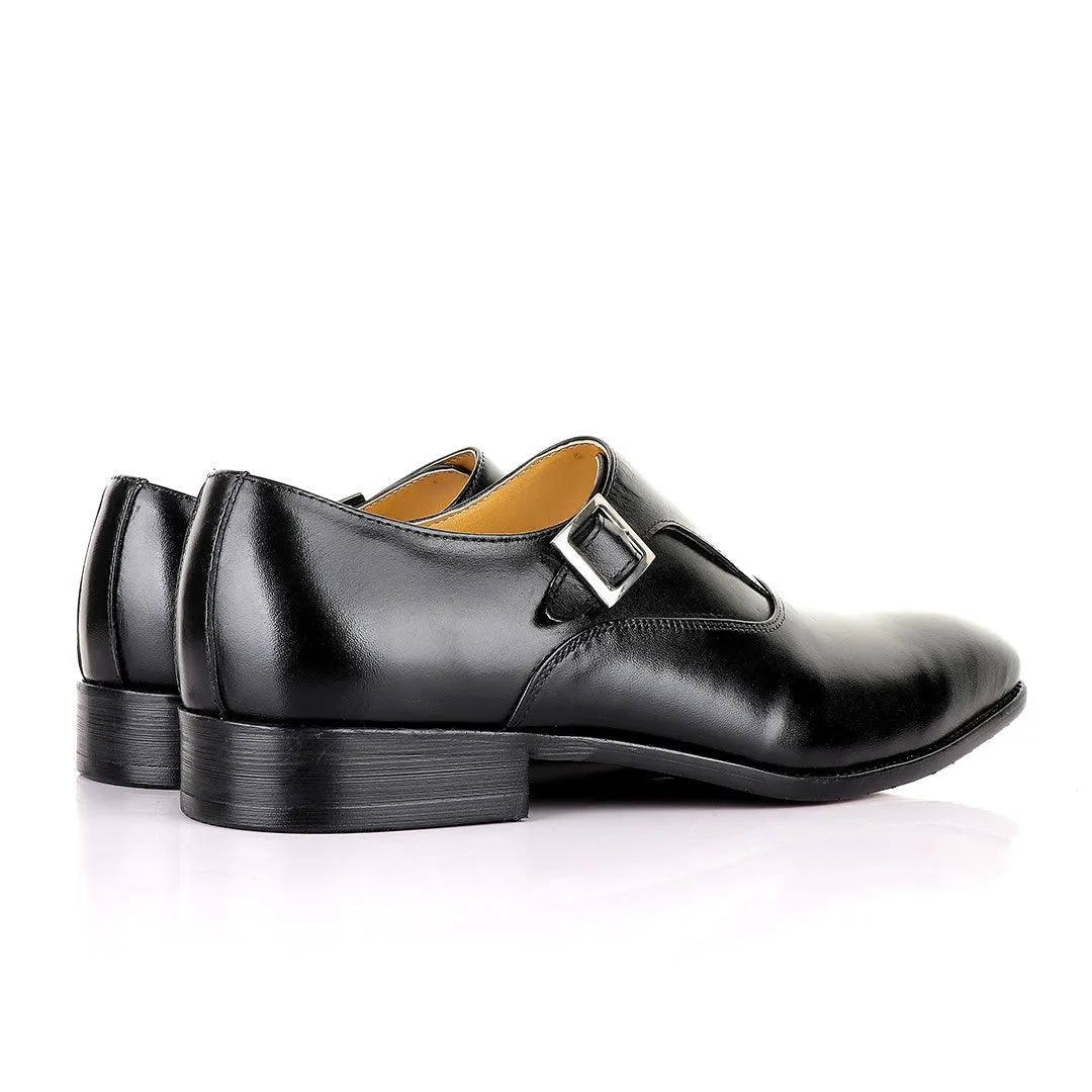 John Mendson Single Strap SLip on pointed Black Leather Shoes