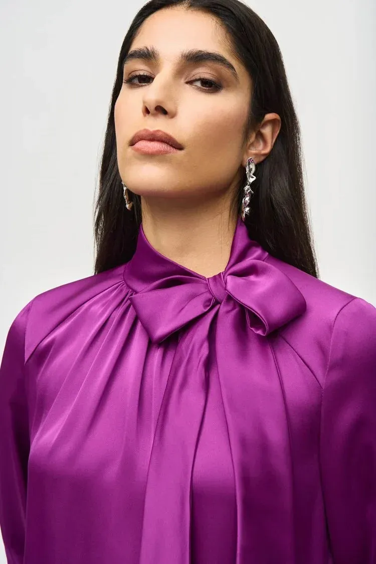 Joseph Ribkoff Satin Top With Bow Neckline Magenta