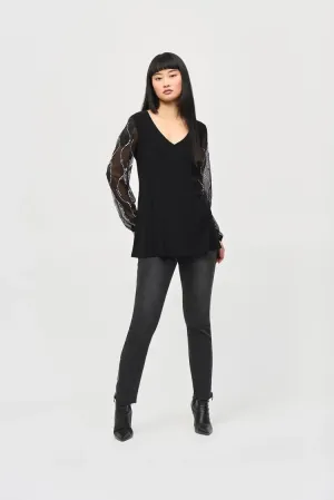 Joseph Ribkoff Silky Knit Tunic With Beaded Sleeves Black