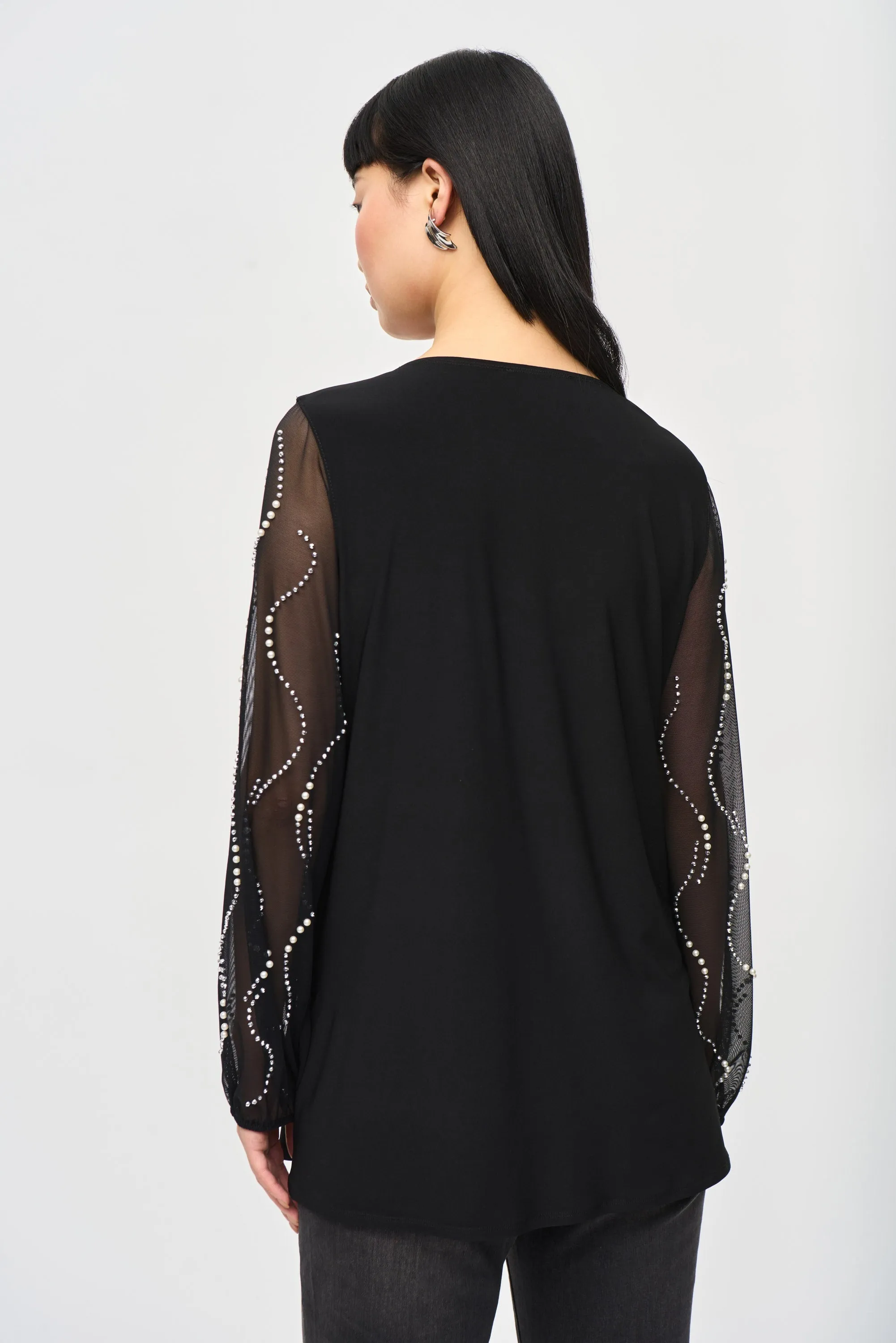 Joseph Ribkoff Silky Knit Tunic With Beaded Sleeves Black