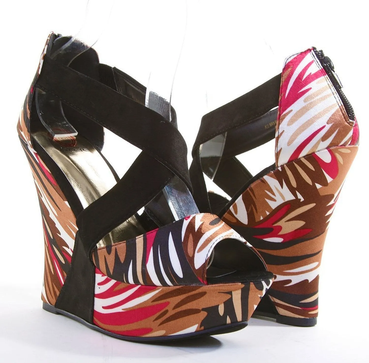 Kelsie Abstract Print Criss Cross Platform Wedge