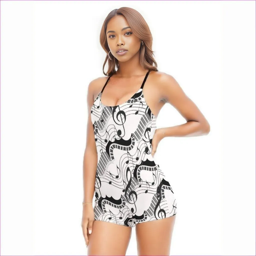 Keys Womens Backless Romper With Black Straps