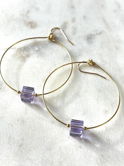 Kybalion Glass Cube Gold Hoops