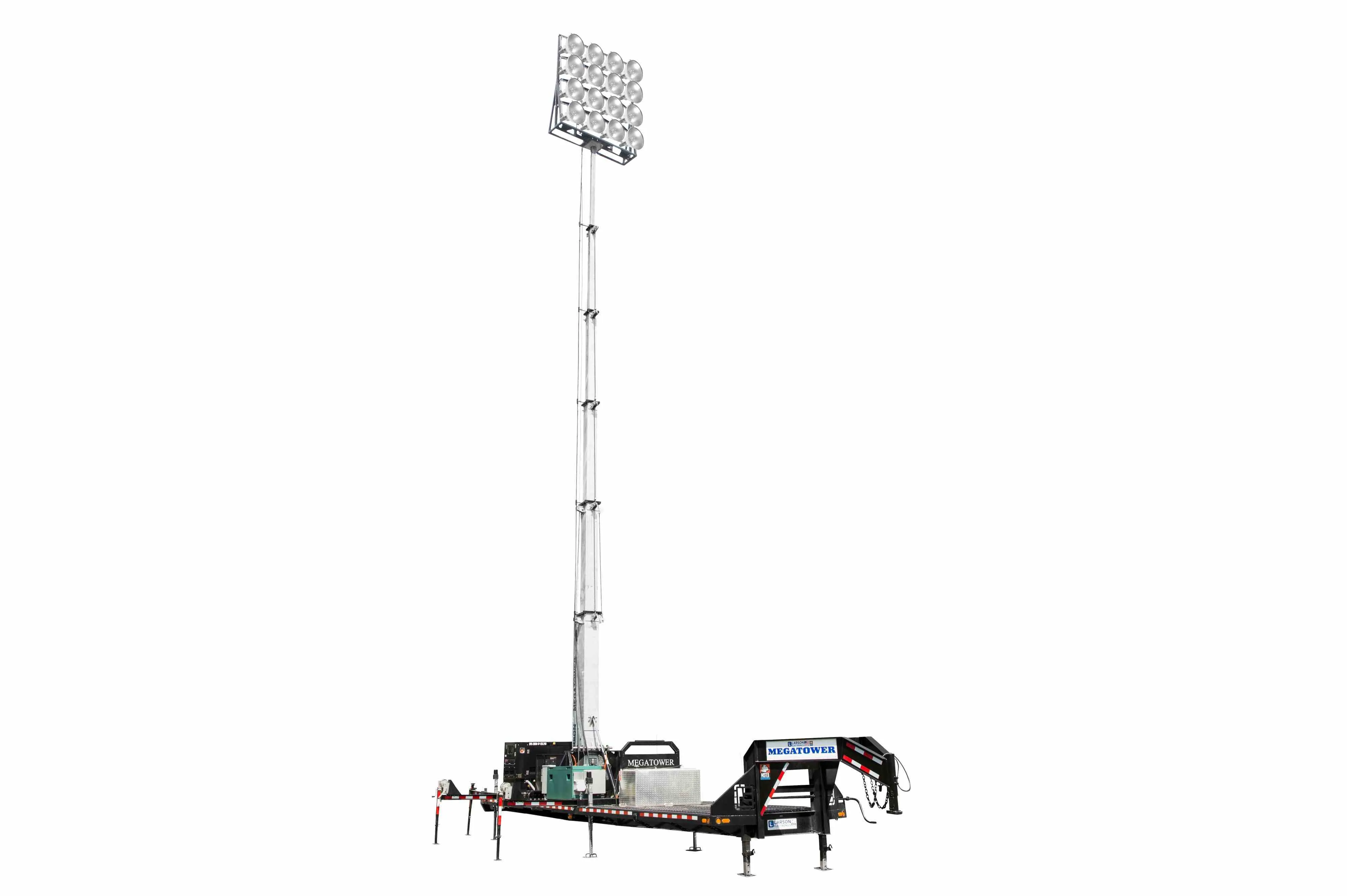 Larson Electronics 65' Self-contained Megatower™ on Skid Mount - (20) MH Lamps - Auto Retract/Sync'd Controls - Anchor