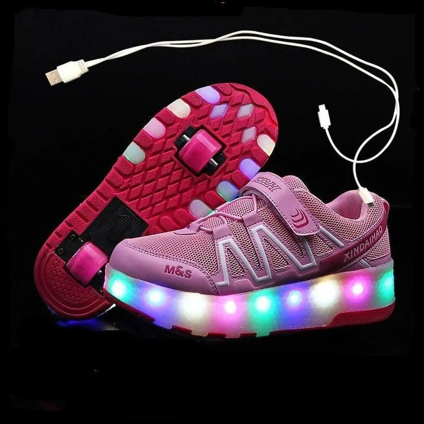 Led Light Up Shoes With Double Wheels For Children