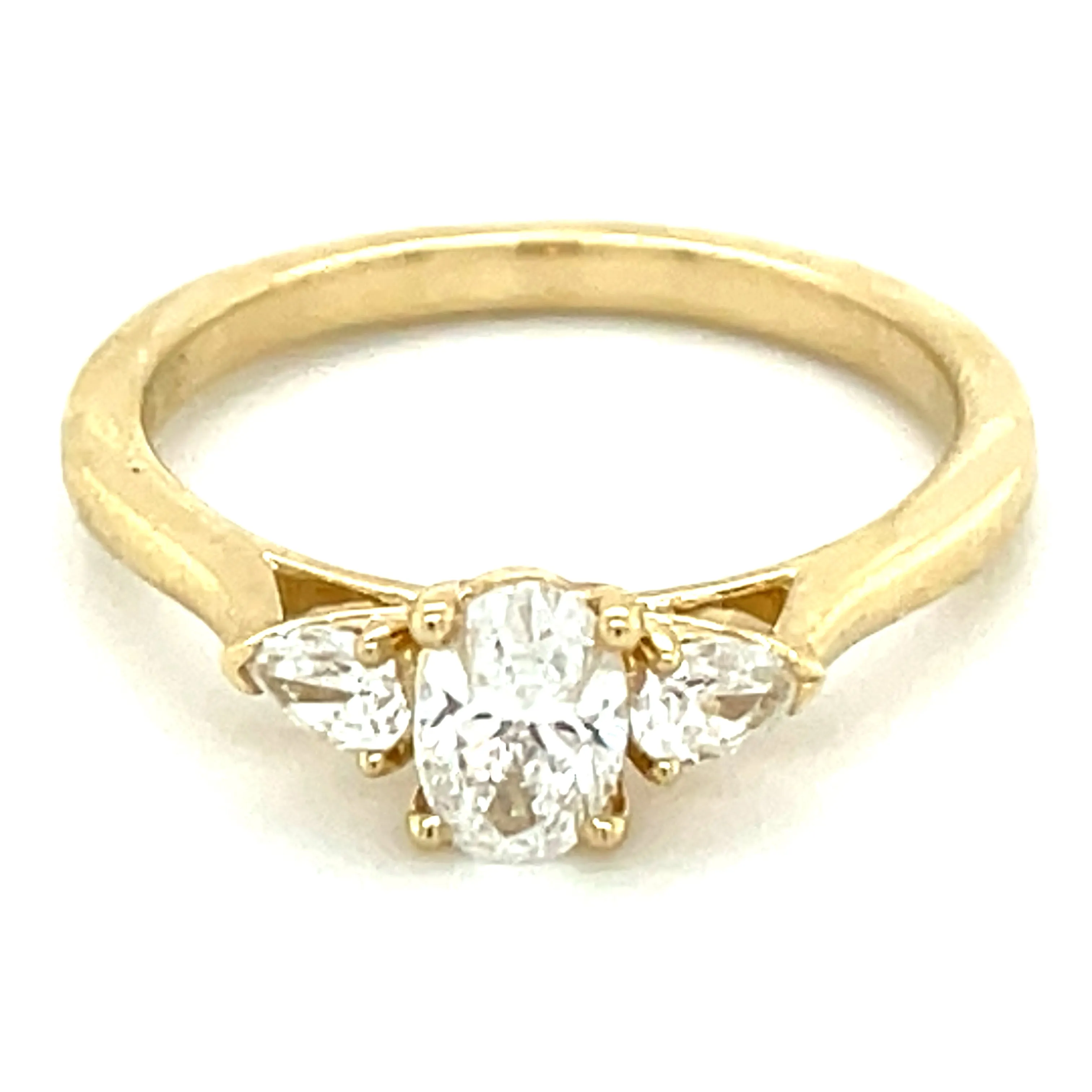 Lyla - 14ct Yellow Gold .63ct Laboratory Grown Oval Centre and Side Pear Diamond Engagement Ring