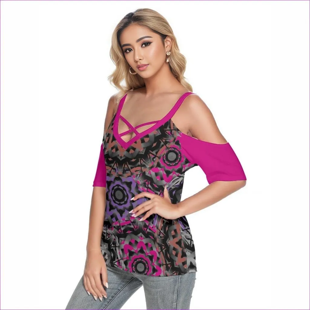 Mandala Graffiti Womens Cold Shoulder Top With Criss Cross Straps