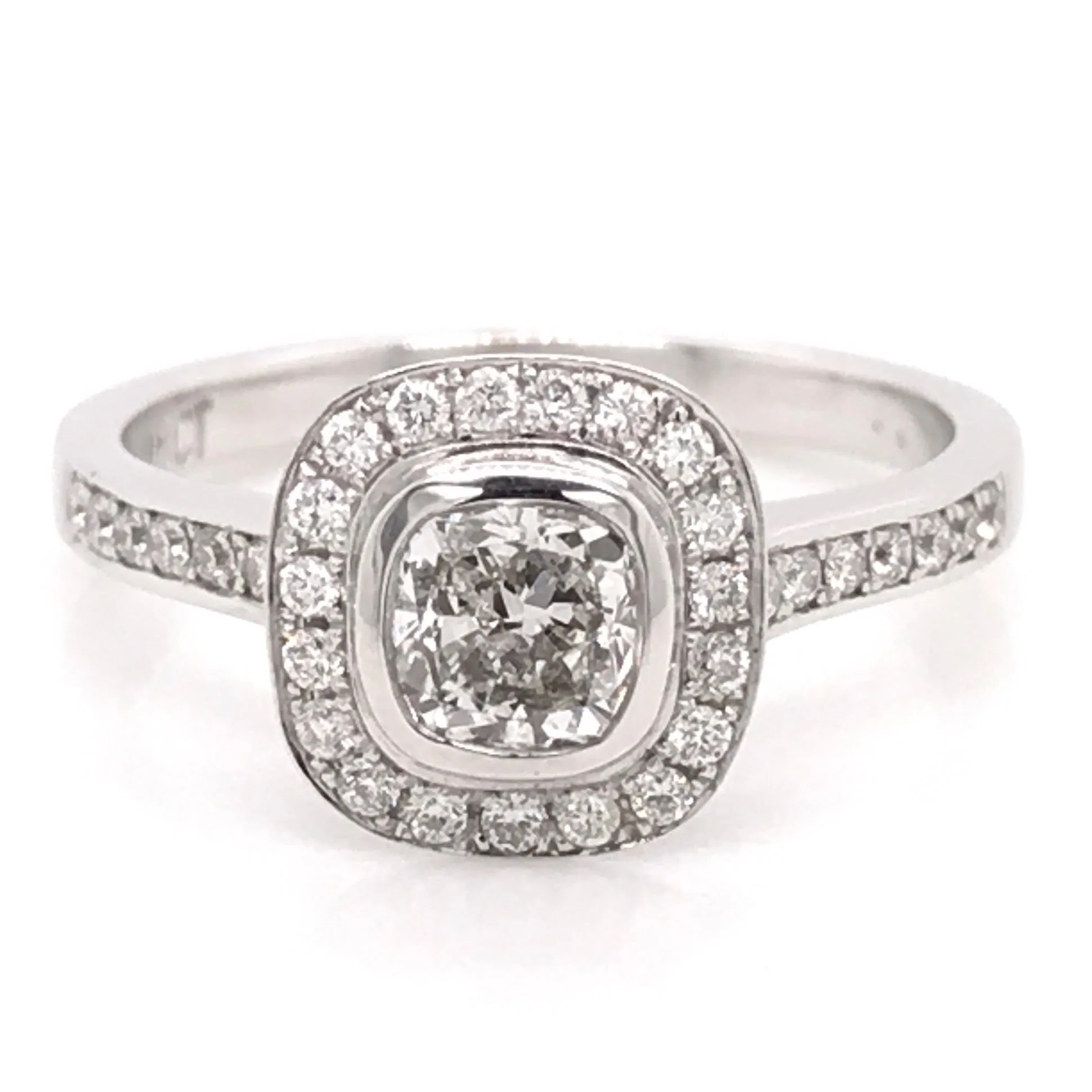 Maura - 18ct White Gold Cushion Cut Rub Over Halo Earth Grown Diamond Engagement Ring