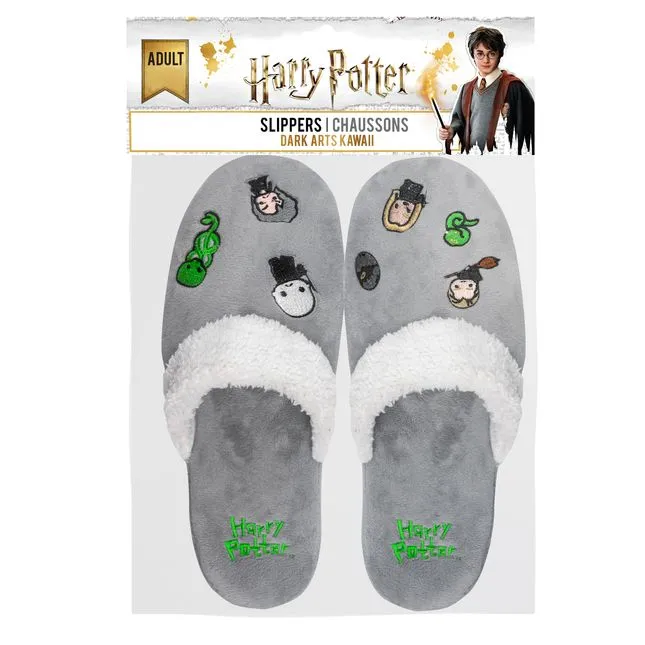 Mens Womens Harry Potter Kawaii Slippers Dark Grey - M/L