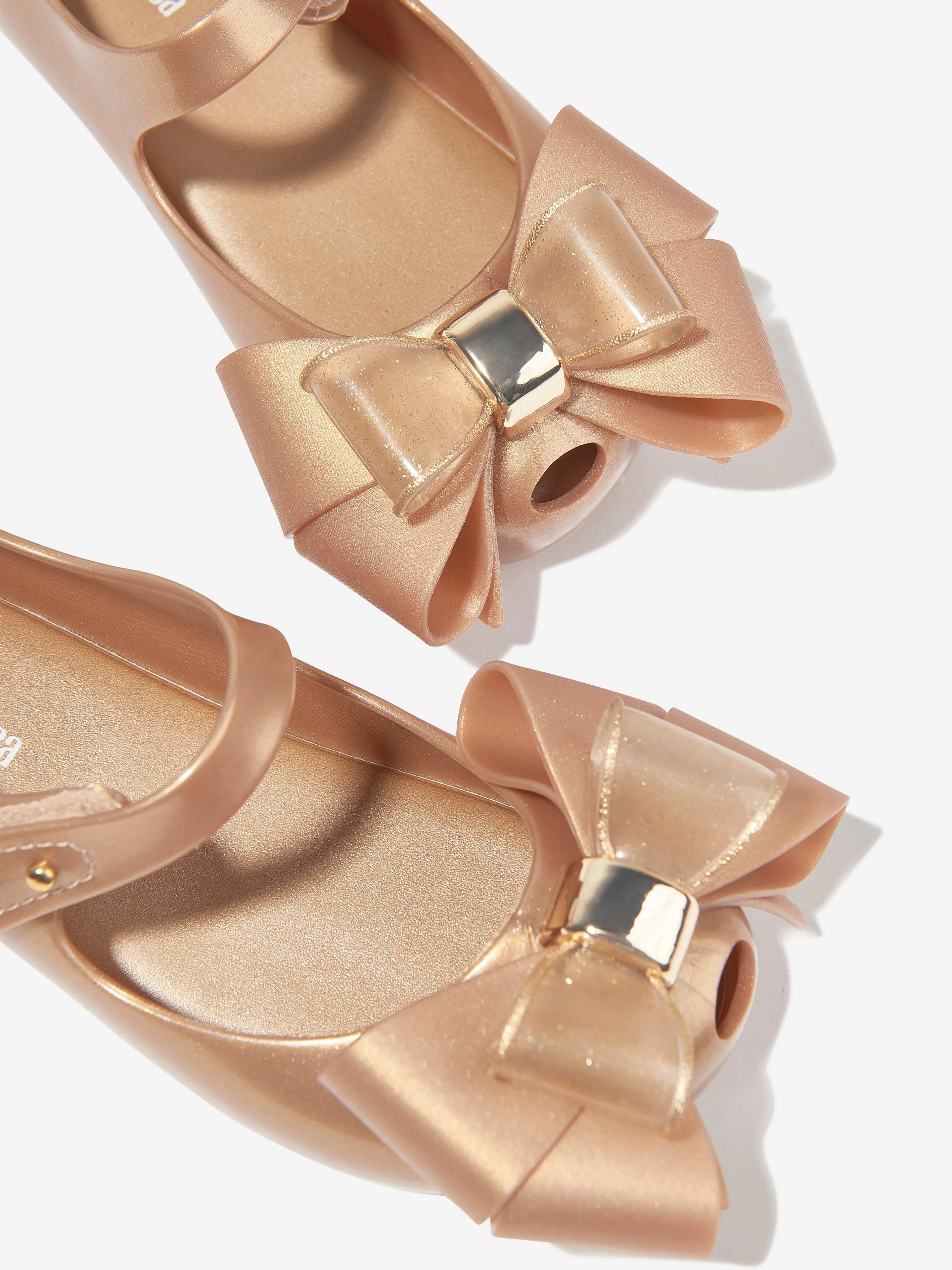 Mini Melissa Girls Mini Ultragirl Fab Bow Ballerinas in Gold