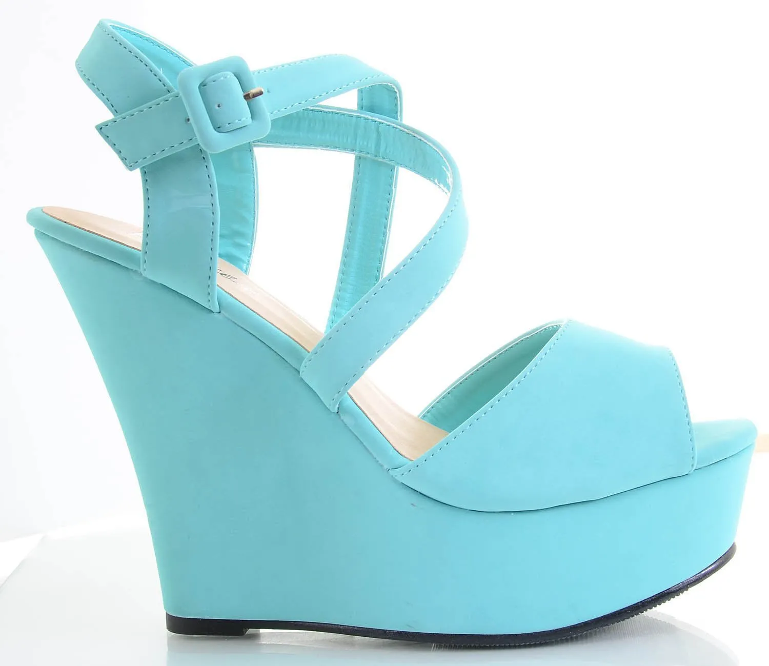 Mint Green Strappy Criss Cross Wedge Platform Sandal