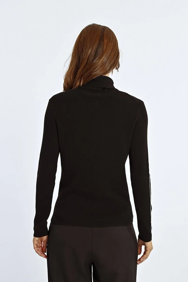 Molly Bracken Knit High Neck Thin Top Black