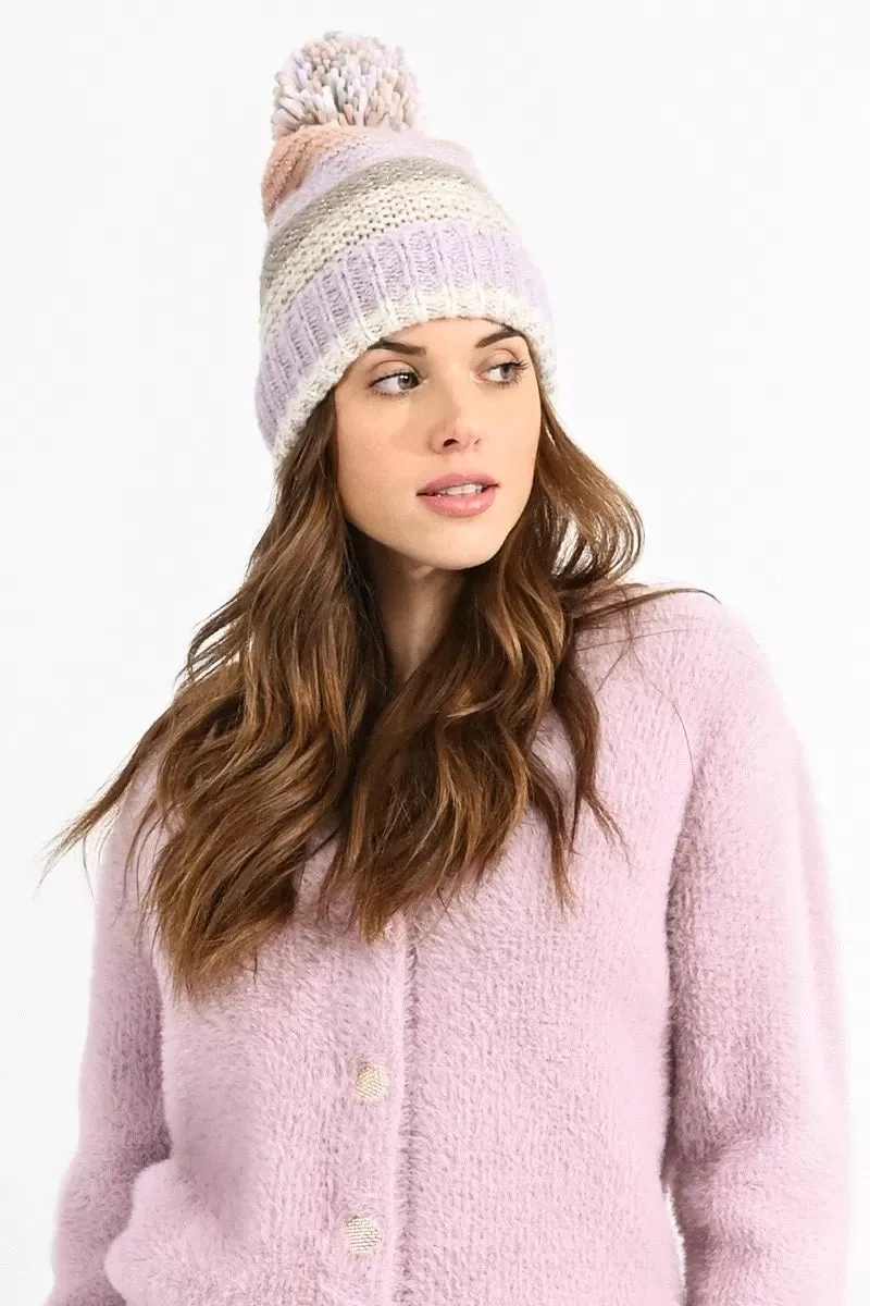 Molly Bracken Knitted Hat Pink Stripes