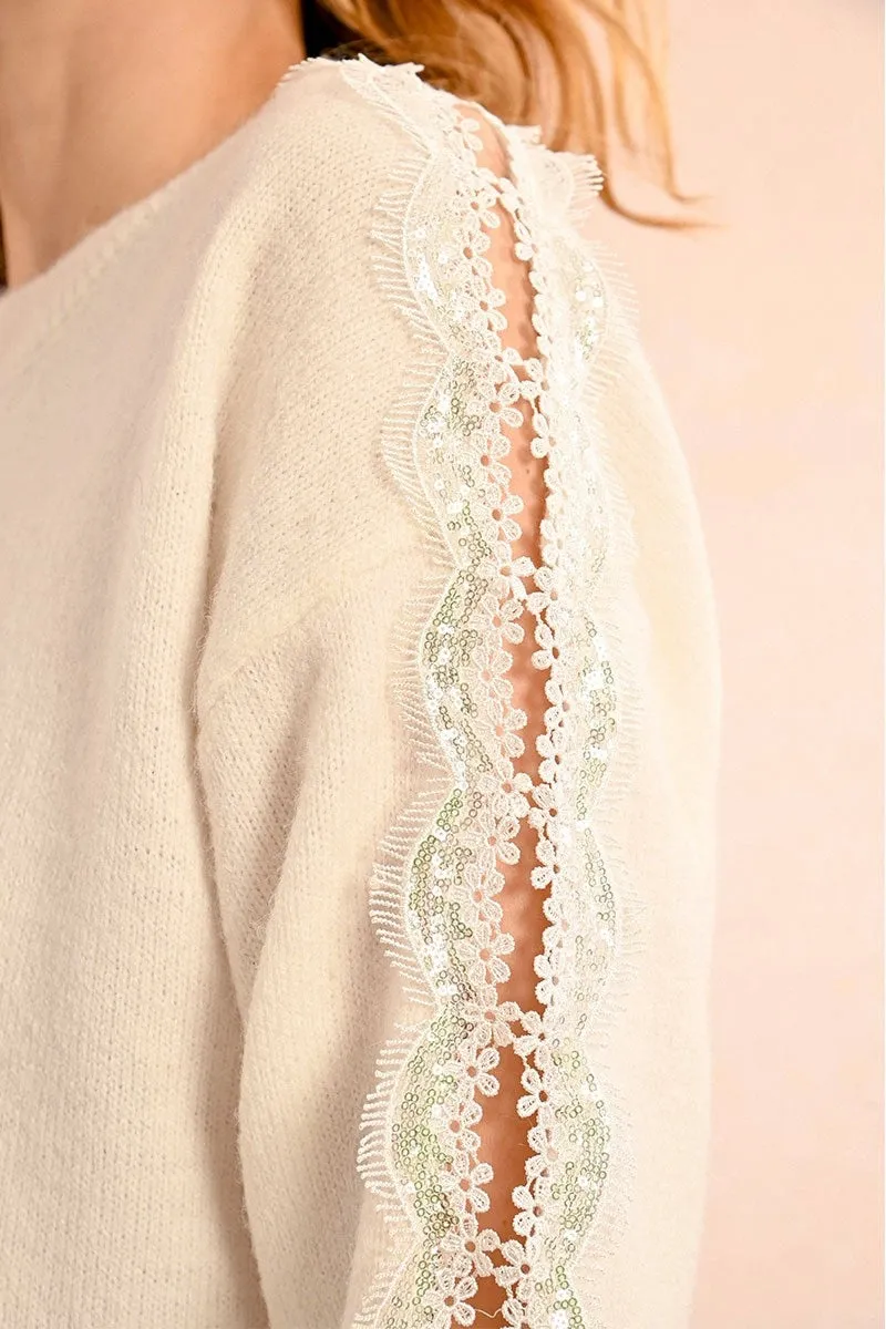 Molly Bracken Knitted Sweater With Openwork Details Off-white