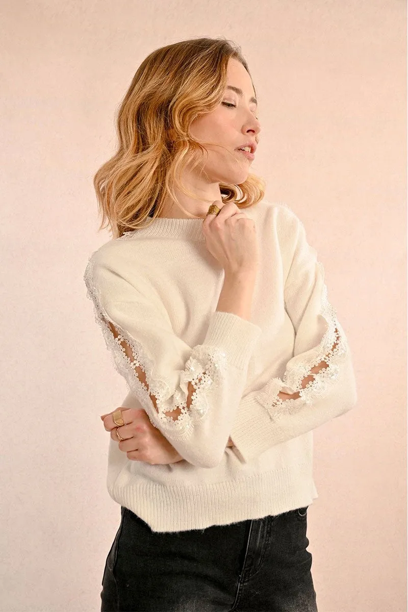 Molly Bracken Knitted Sweater With Openwork Details Off-white