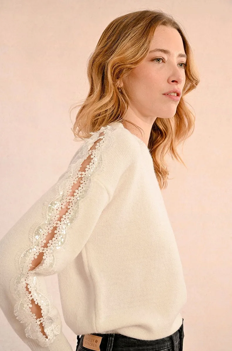 Molly Bracken Knitted Sweater With Openwork Details Off-white