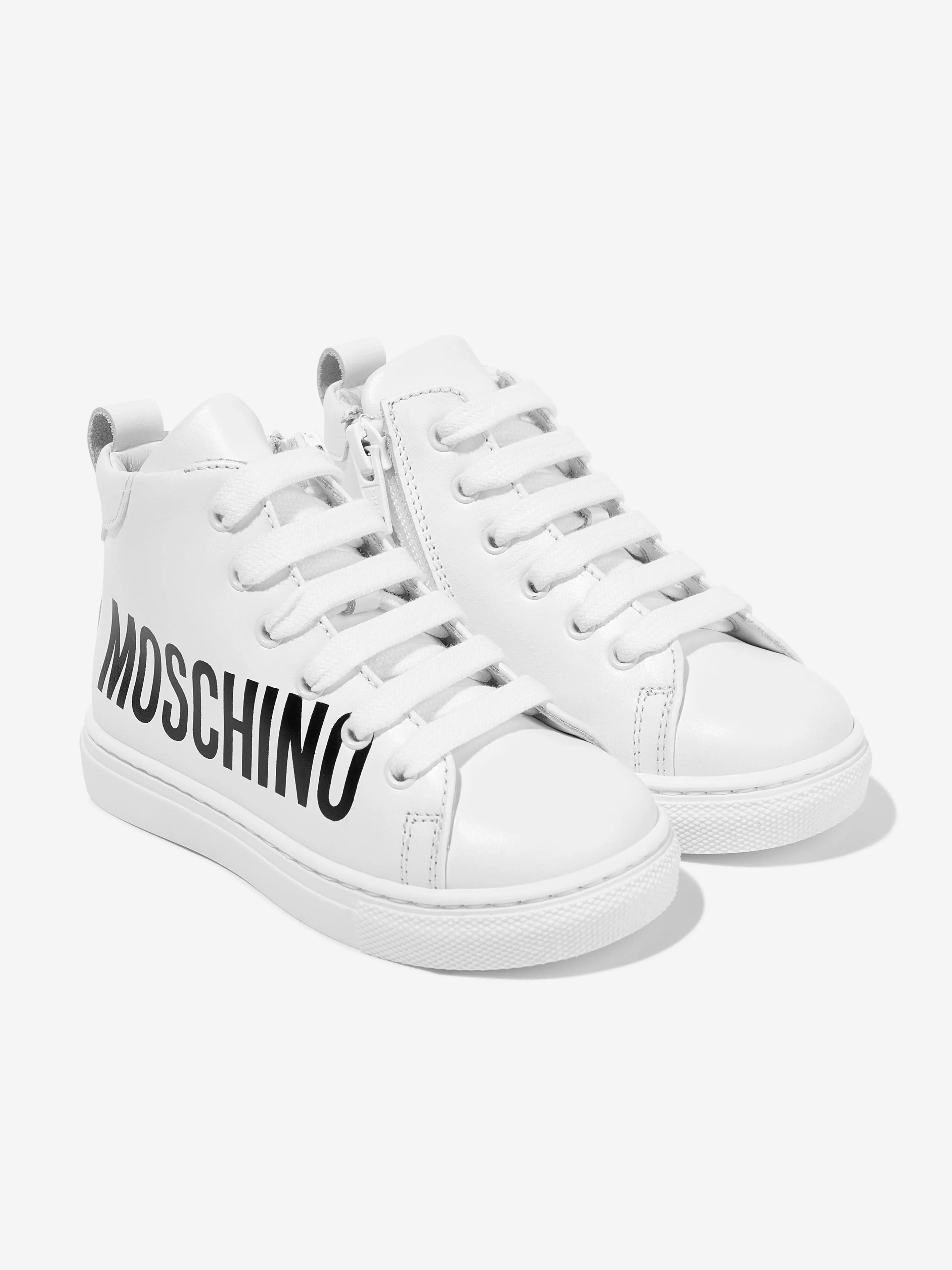 Moschino Kids Leather High Top Trainers in White