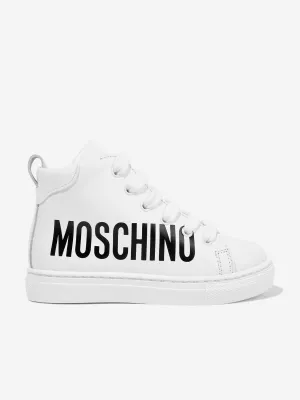 Moschino Kids Leather High Top Trainers in White