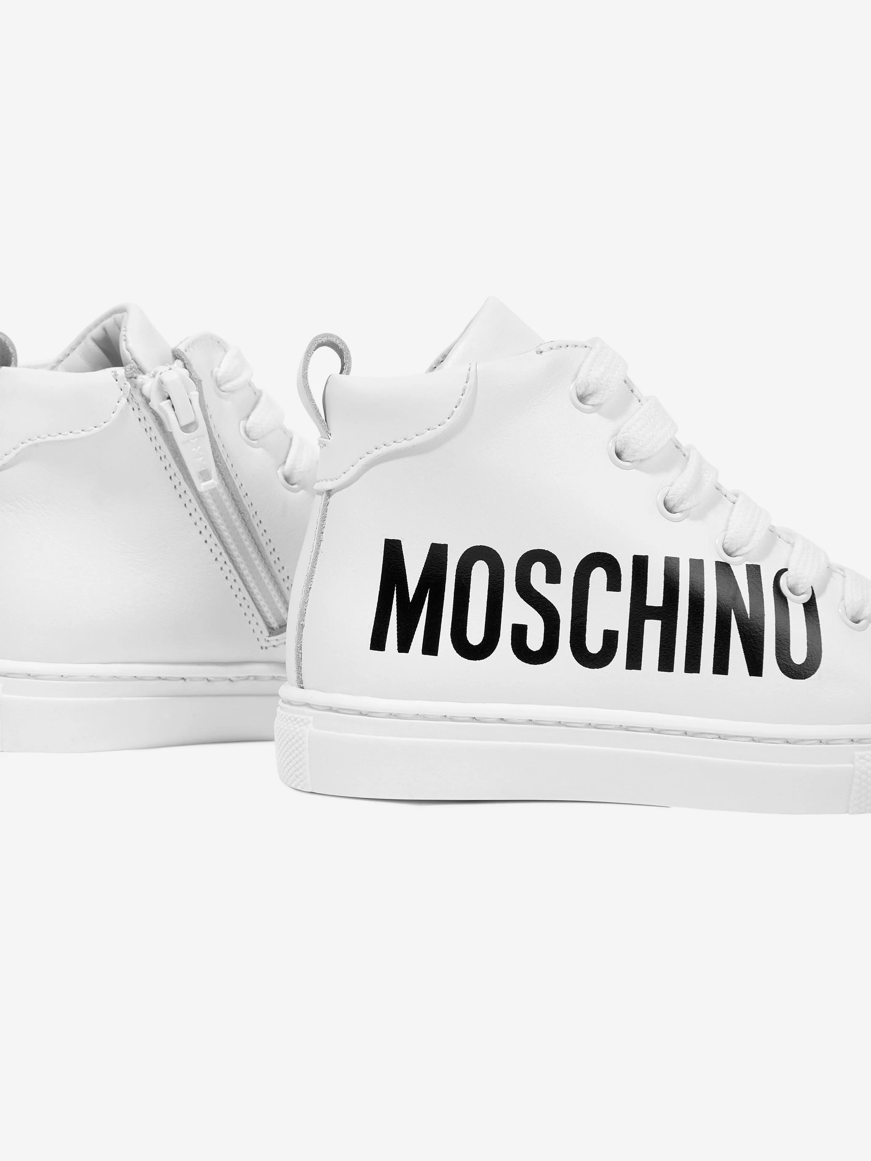 Moschino Kids Leather High Top Trainers in White