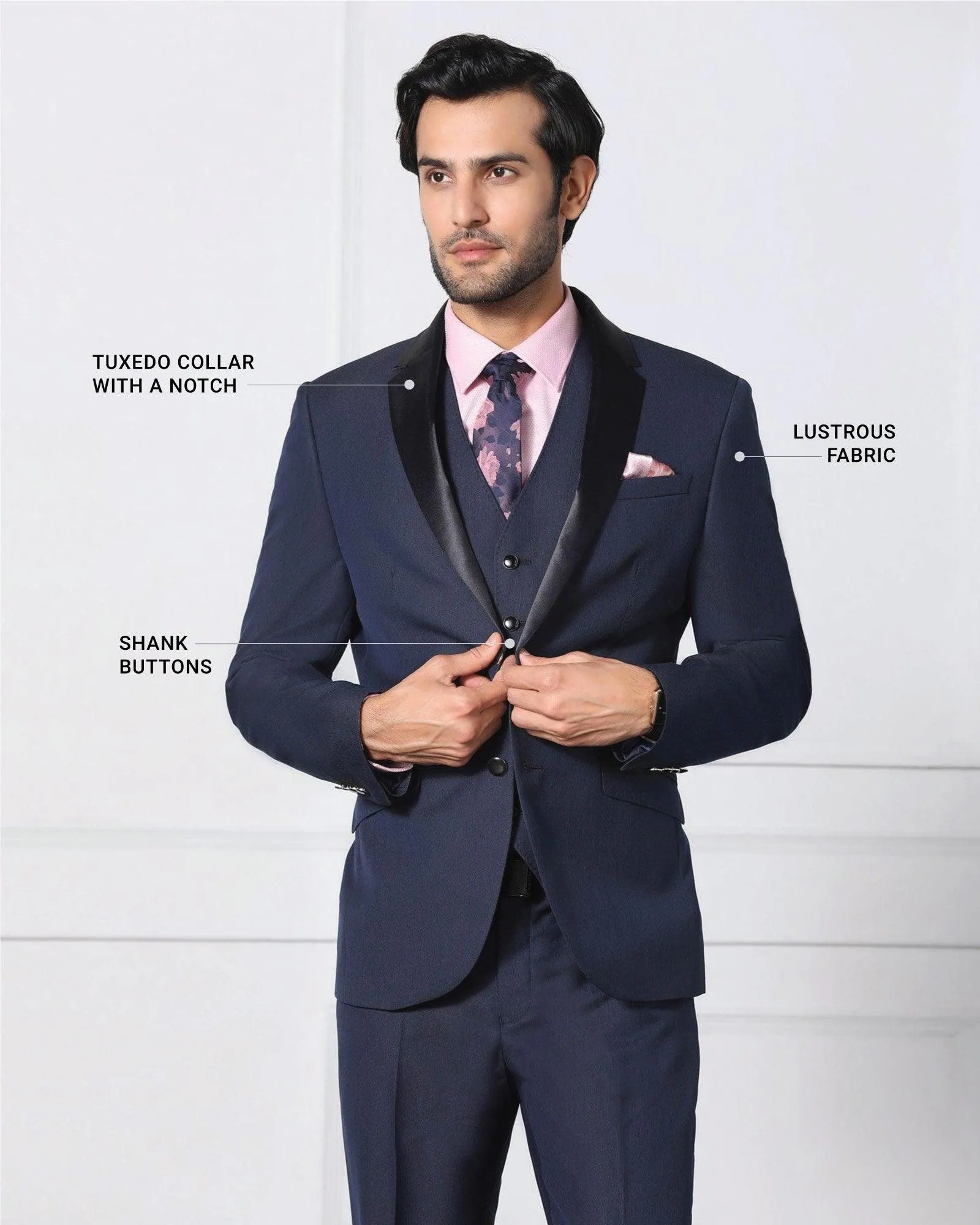 Must Haves Three Piece Navy Solid Formal Suit - Jaydon