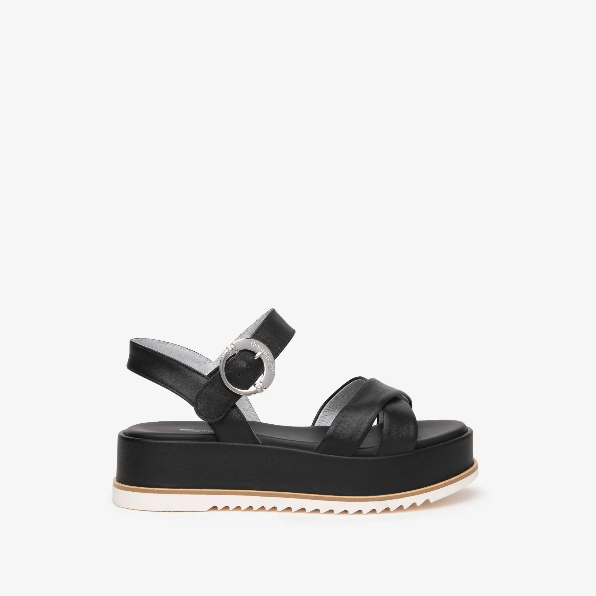 NeroGiardini Black Leather Platform Sandals