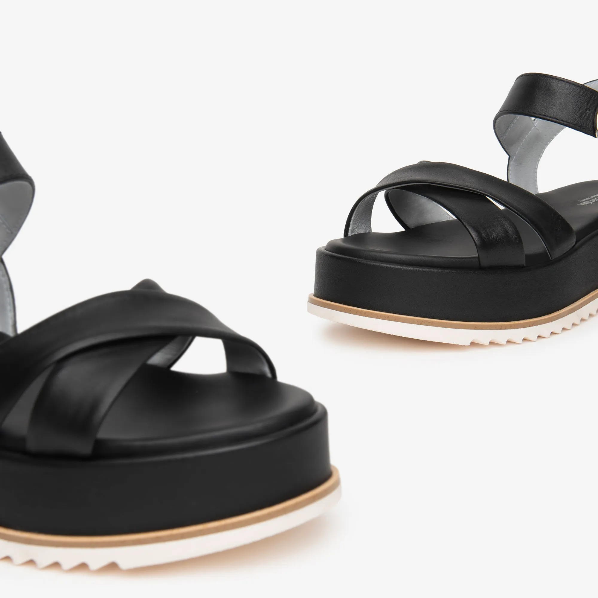 NeroGiardini Black Leather Platform Sandals