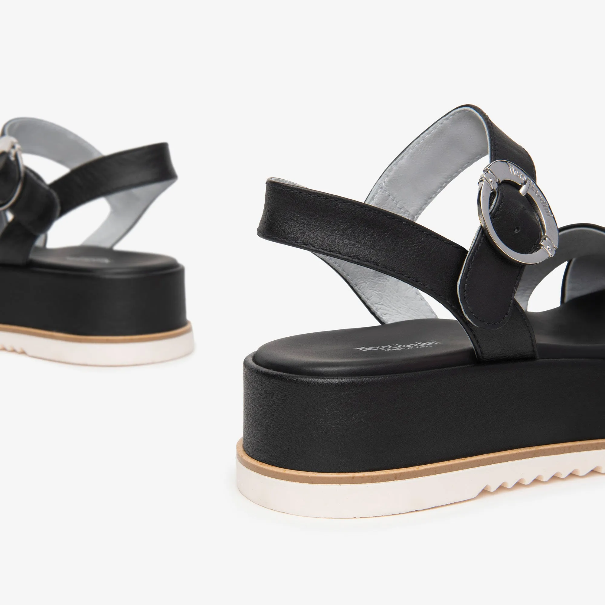 NeroGiardini Black Leather Platform Sandals